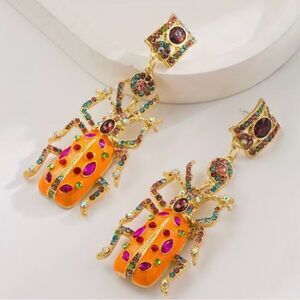 🧡 Heidi DAUS Unique & Colorful Swarovski Crystal Beetle Drop Earrings 🧡